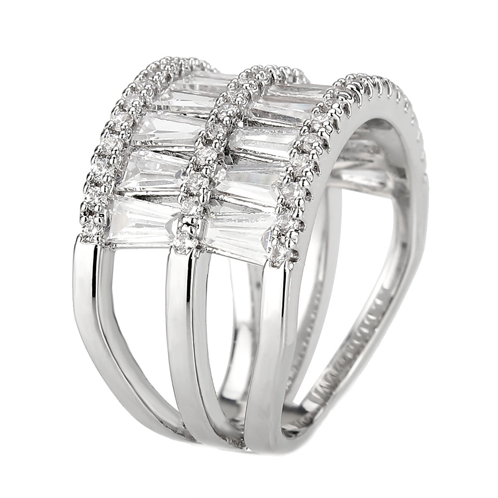 Rhodium Brass Ring with AAA Grade CZ in Clear