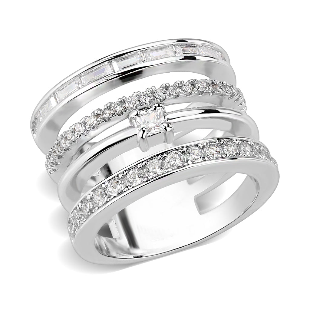 Rhodium Brass Ring with AAA Grade CZ in Clear