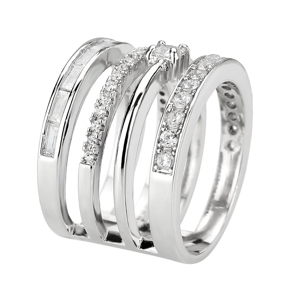 Rhodium Brass Ring with AAA Grade CZ in Clear
