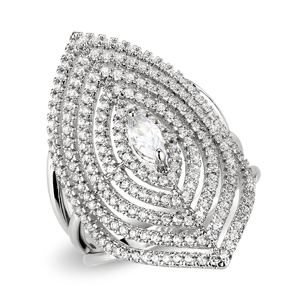 Rhodium Brass Ring with AAA Grade CZ in Clear