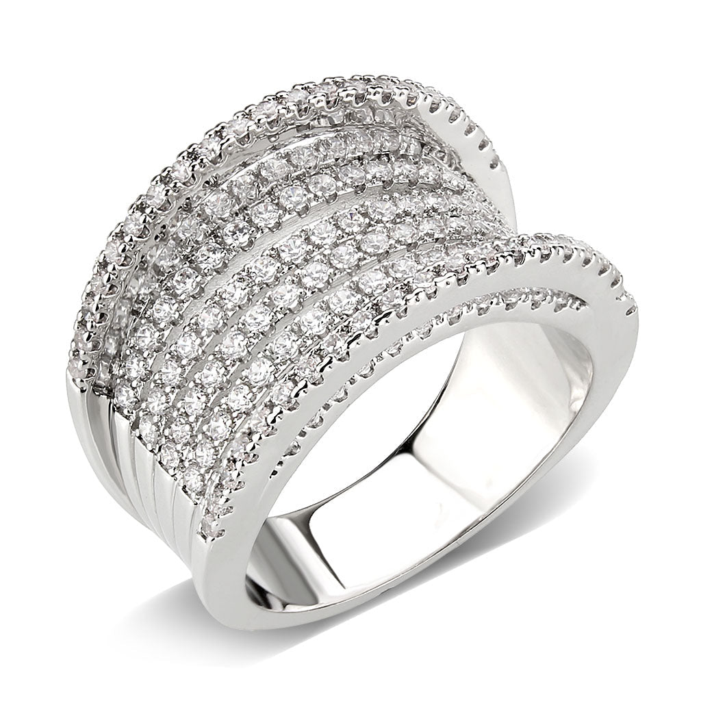 Rhodium Brass Ring with AAA Grade CZ in Clear