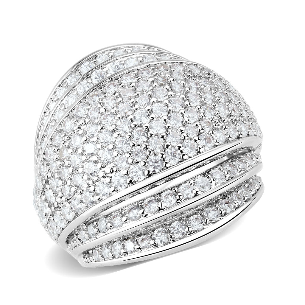 Rhodium Brass Ring with AAA Grade CZ in Clear
