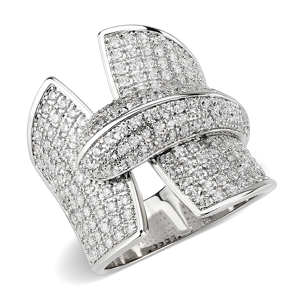 Rhodium Brass Ring with AAA Grade CZ in Clear
