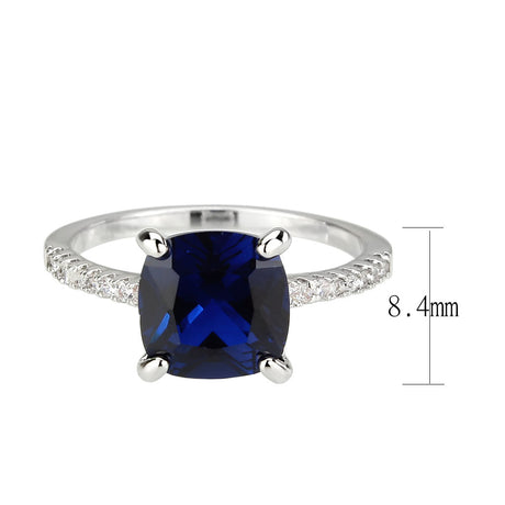 Rhodium Brass Ring with Lab Spinel in London Blue