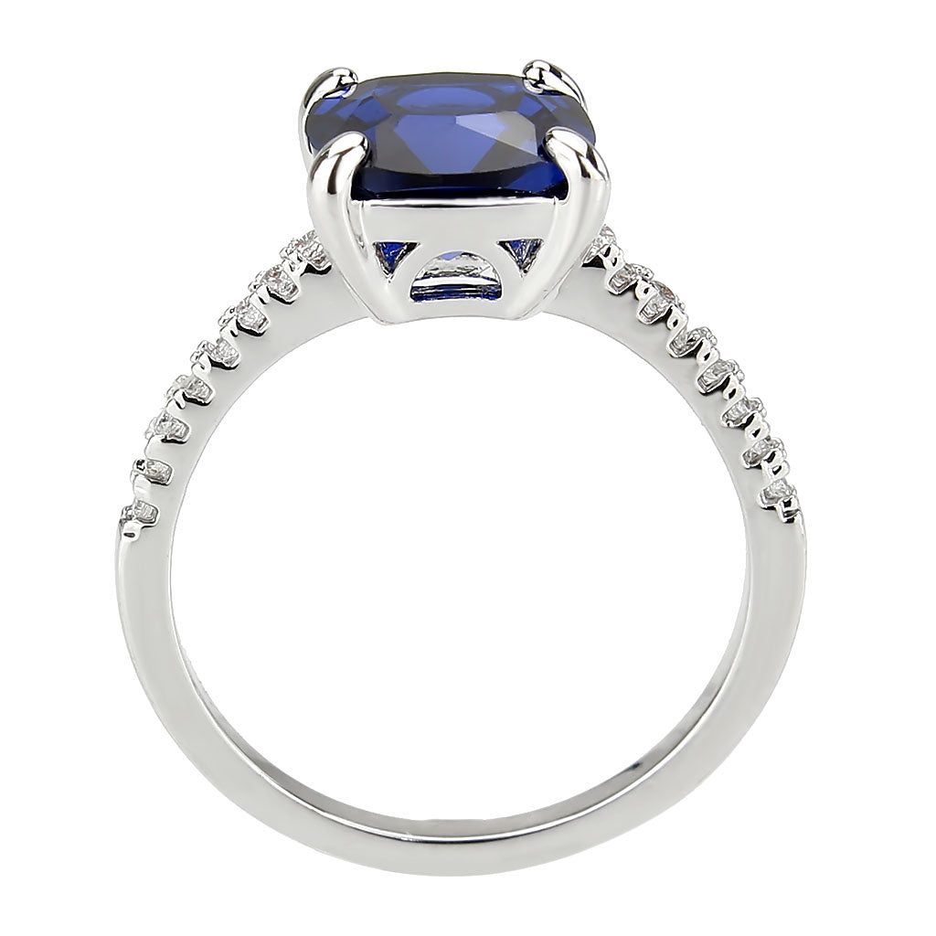 Rhodium Brass Ring with Lab Spinel in London Blue