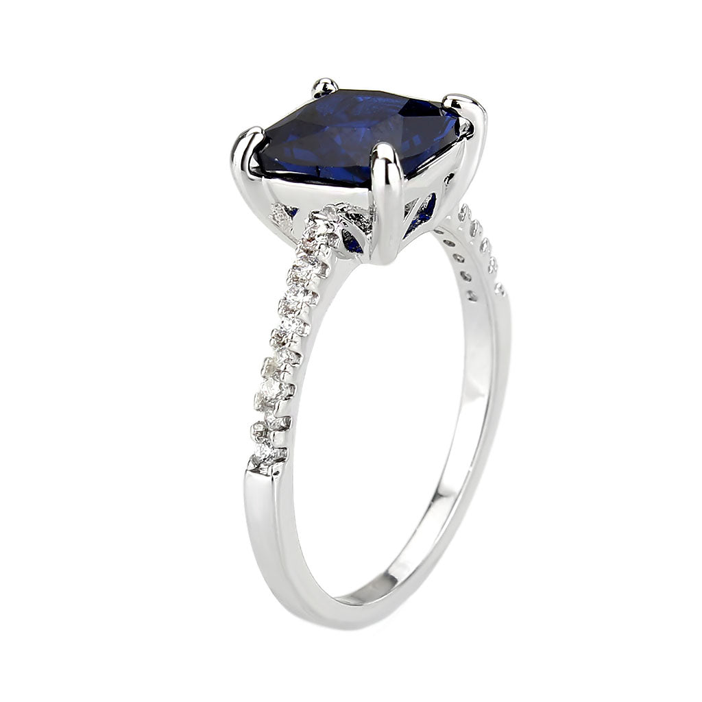 Rhodium Brass Ring with Lab Spinel in London Blue