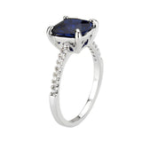 Rhodium Brass Ring with Lab Spinel in London Blue