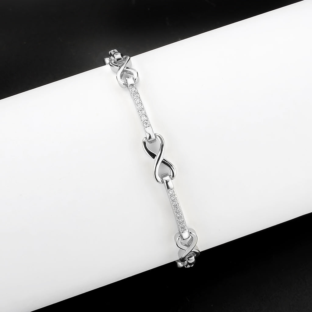Rhodium Brass Bracelet with AAA Grade CZ in Clear