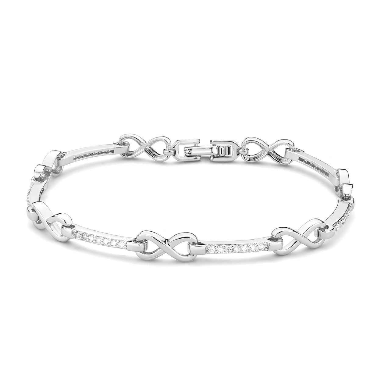 Rhodium Brass Bracelet with AAA Grade CZ in Clear