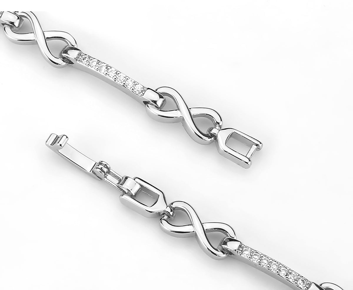 Rhodium Brass Bracelet with AAA Grade CZ in Clear