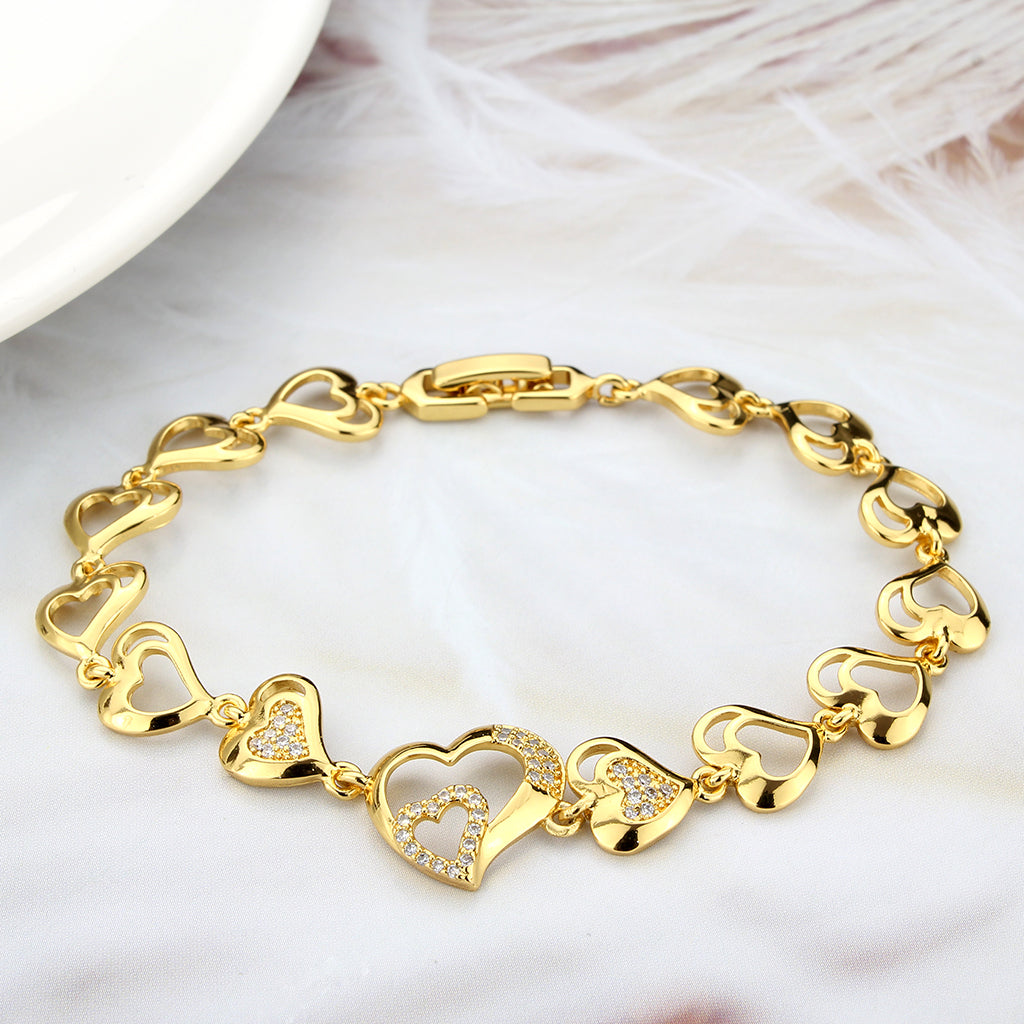 Flash Gold Brass Bracelet with AAA Grade CZ in Clear