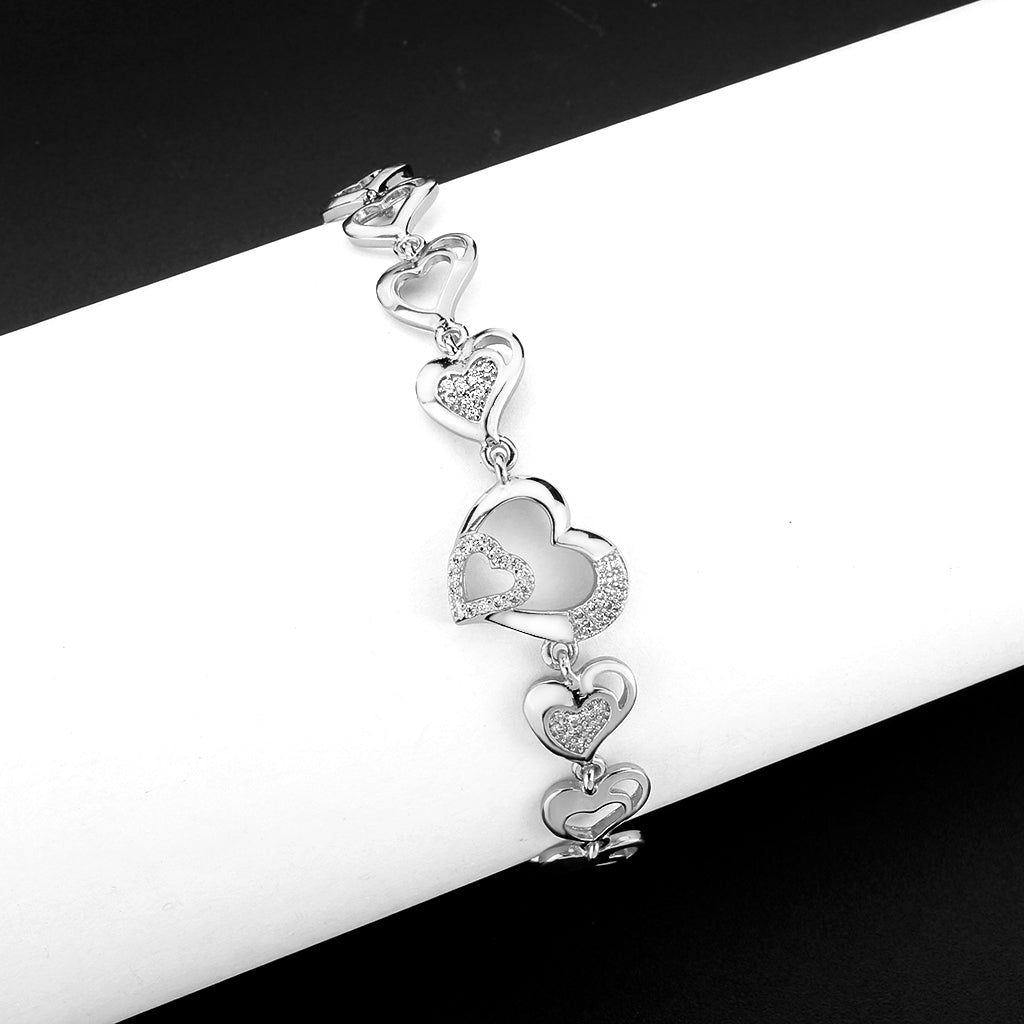 Rhodium Brass Bracelet with AAA Grade CZ in Clear