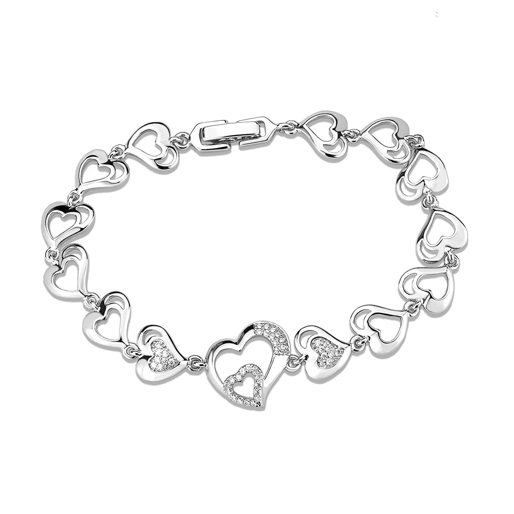 Rhodium Brass Bracelet with AAA Grade CZ in Clear