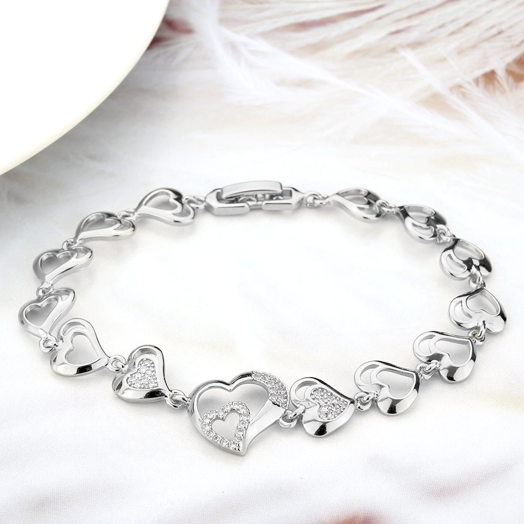 Rhodium Brass Bracelet with AAA Grade CZ in Clear