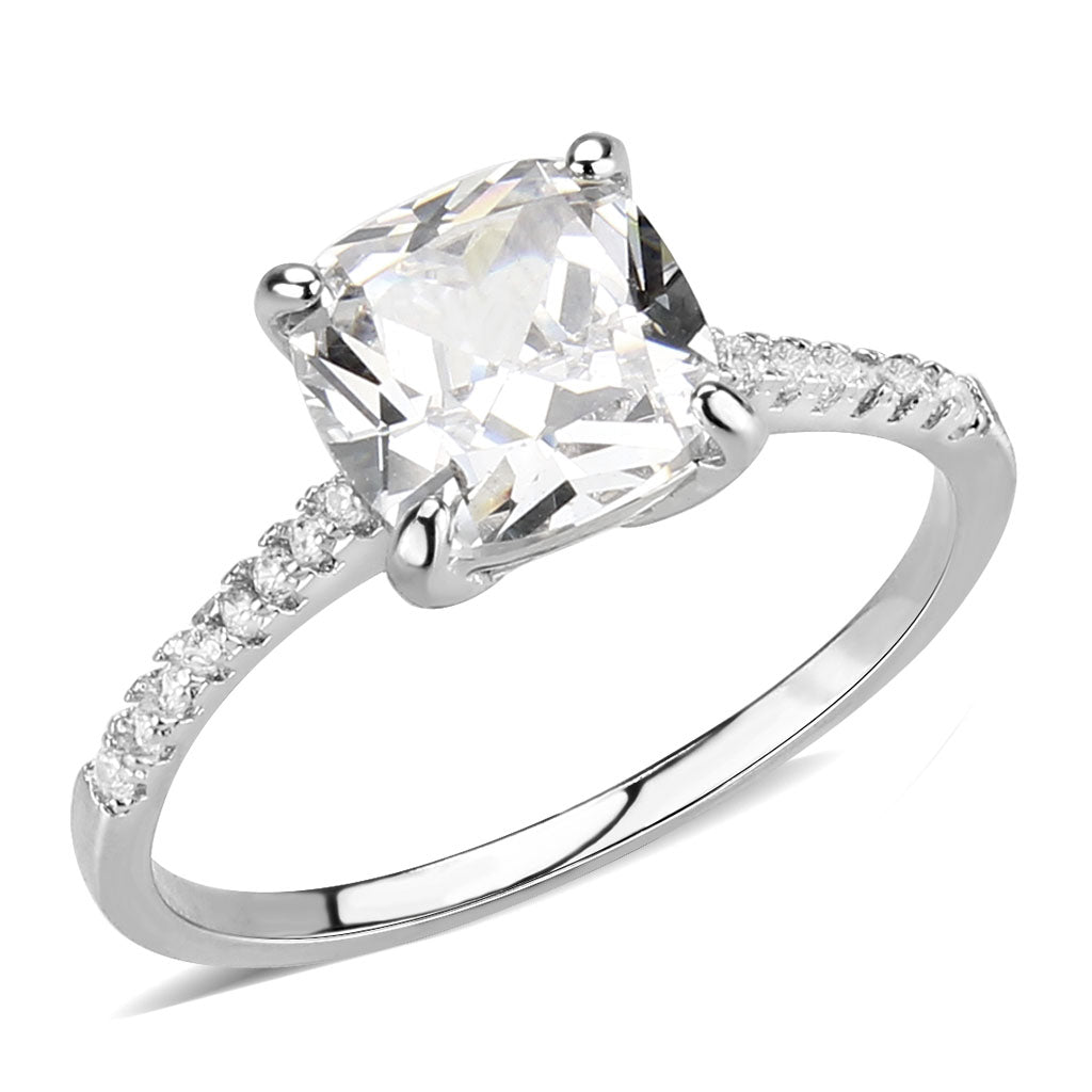 Rhodium Brass Ring with AAA Grade CZ in Clear