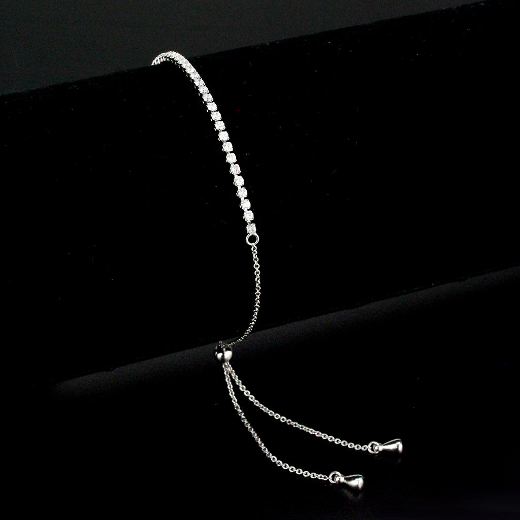 Rhodium Brass Bracelet with AAA Grade CZ in Clear