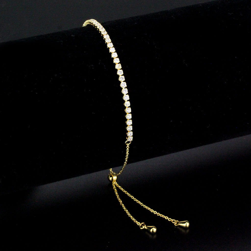 Gold Brass Bracelet with AAA Grade CZ in Clear