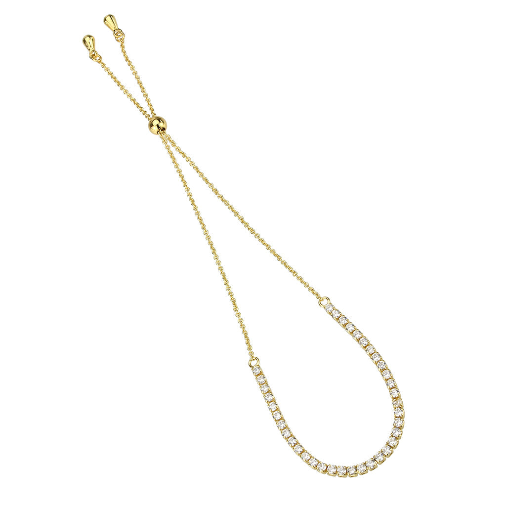 Gold Brass Bracelet with AAA Grade CZ in Clear