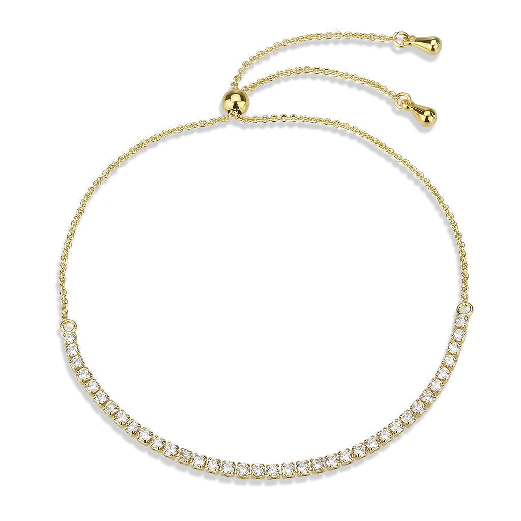 Gold Brass Bracelet with AAA Grade CZ in Clear