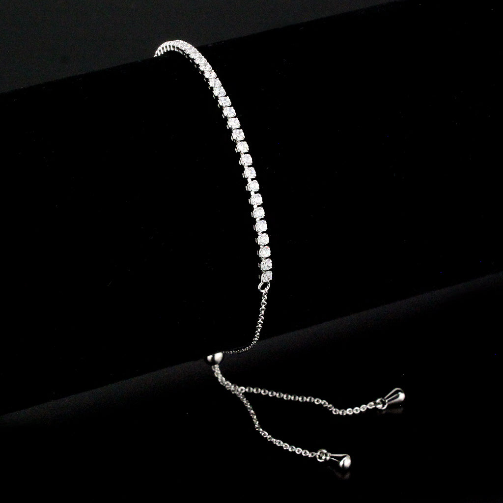 Rhodium Brass Bracelet with AAA Grade CZ in Clear