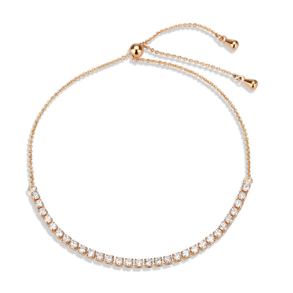 Rose Gold Brass Bracelet with AAA Grade CZ in Clear