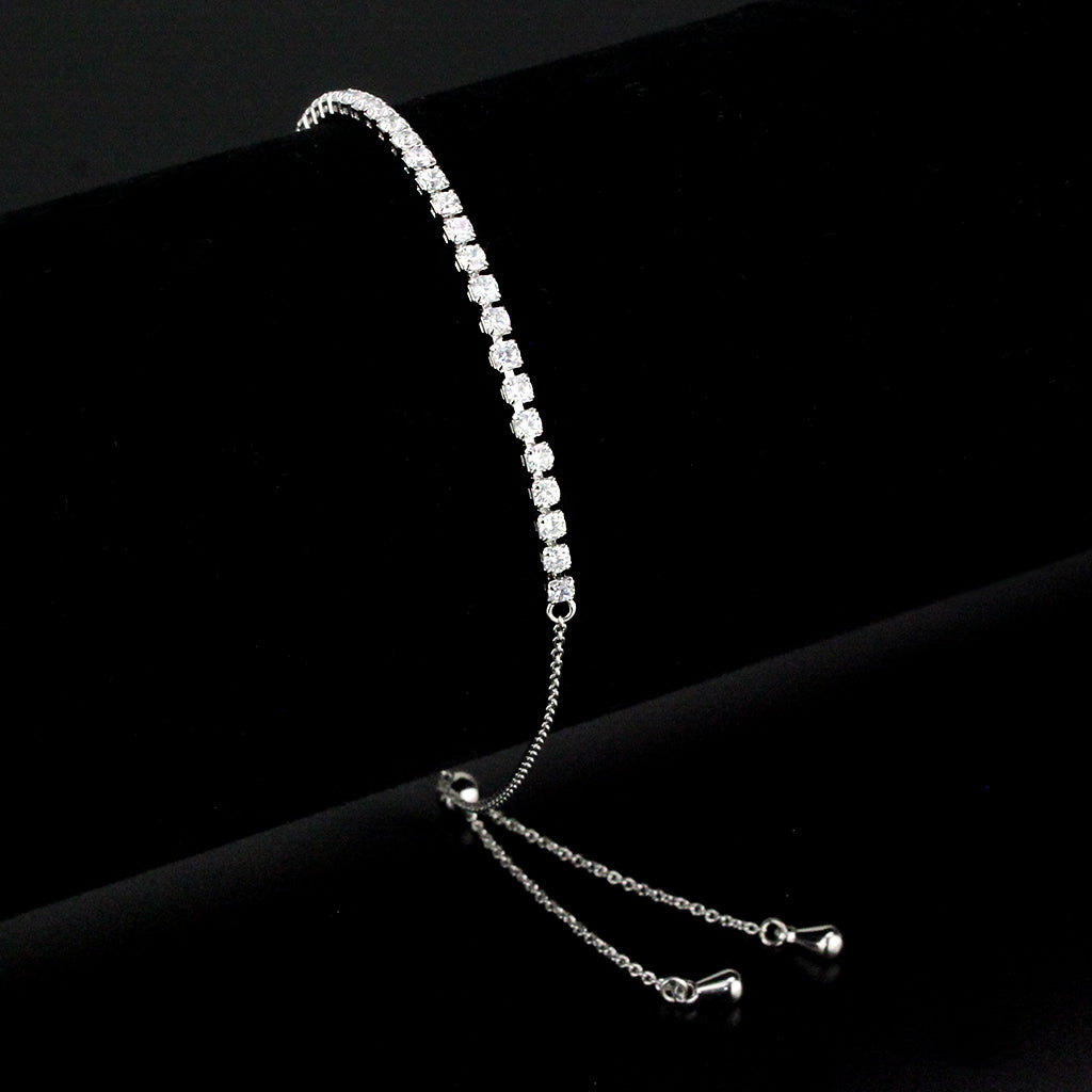 Rhodium Brass Bracelet with AAA Grade CZ in Clear