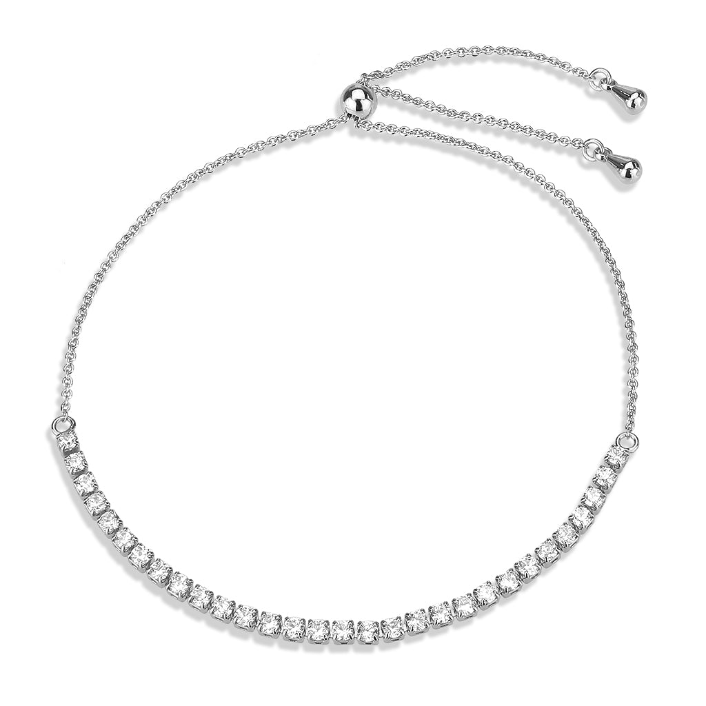 Rhodium Brass Bracelet with AAA Grade CZ in Clear
