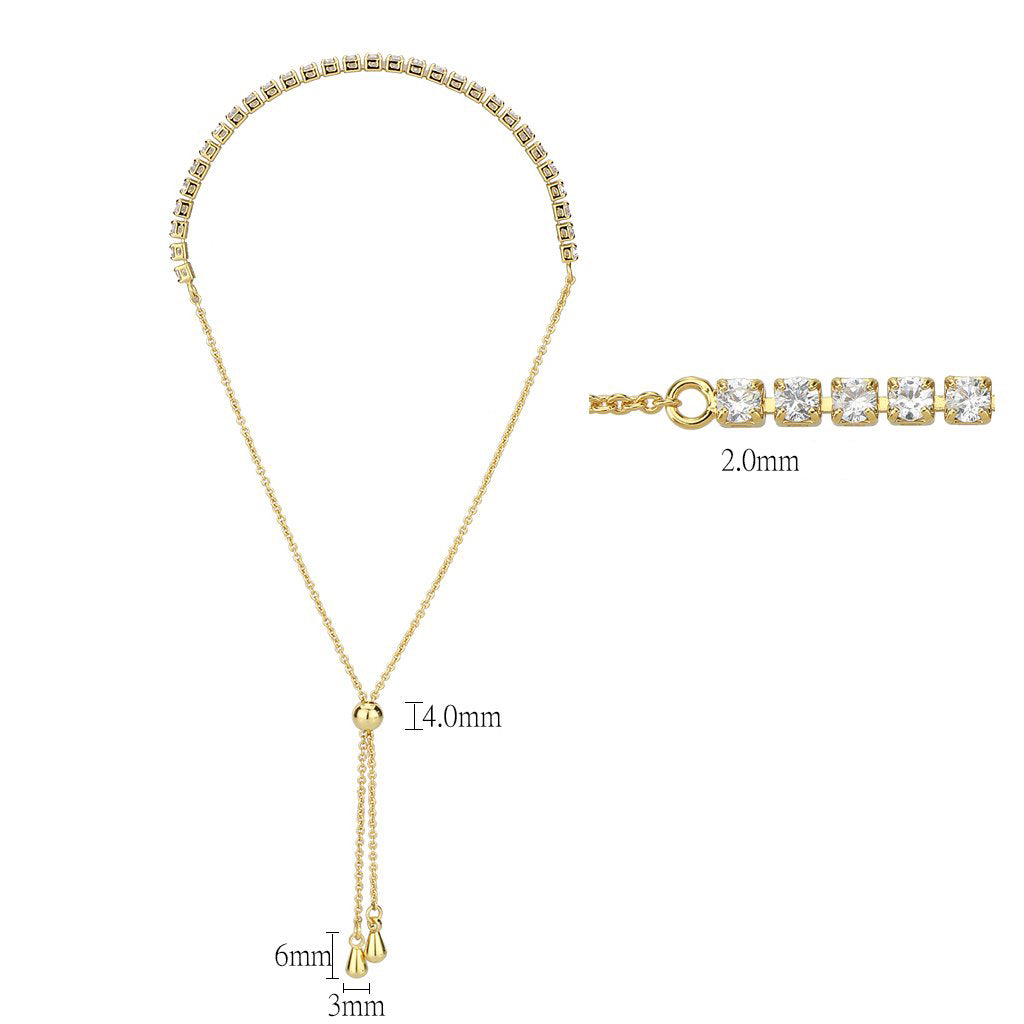 Gold Brass Bracelet with AAA Grade CZ in Clear