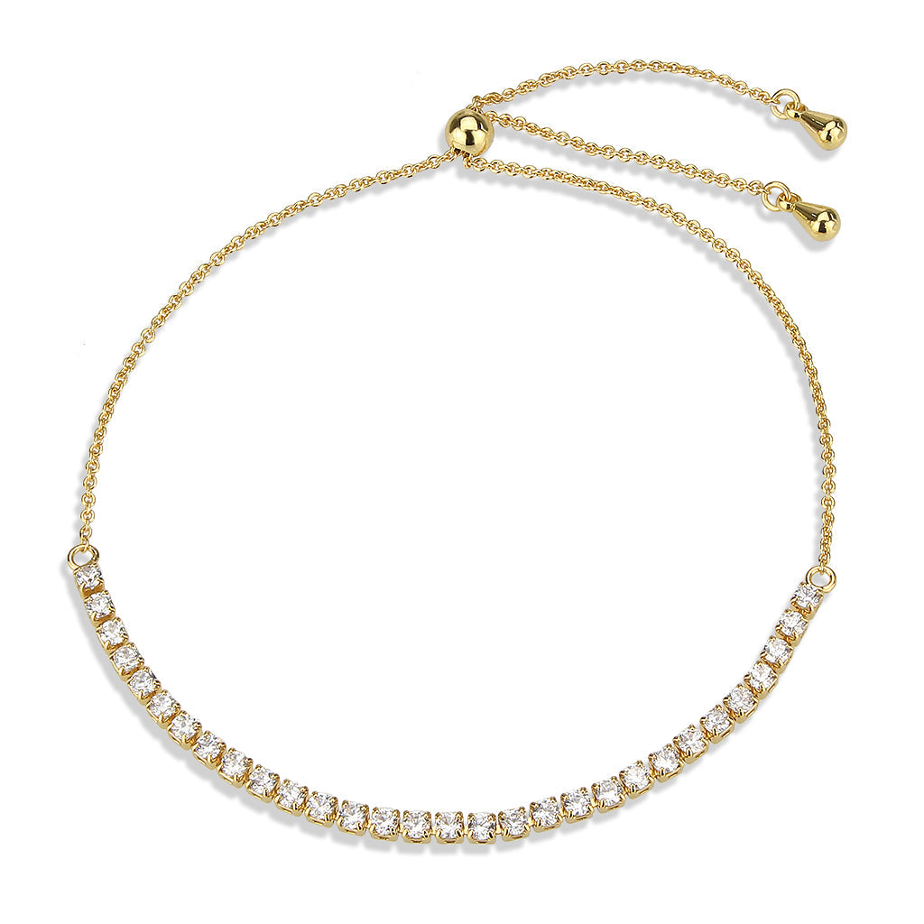 Gold Brass Bracelet with AAA Grade CZ in Clear