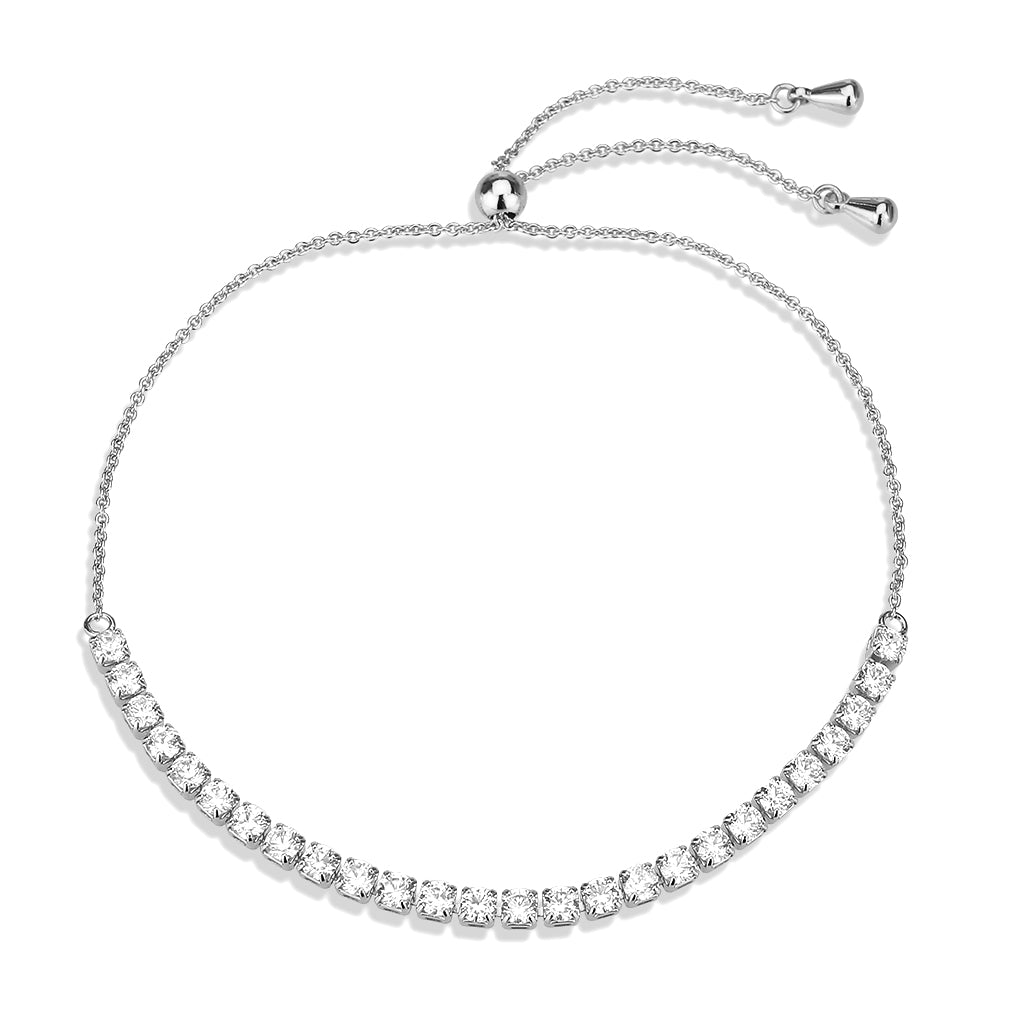 Rhodium Brass Bracelet with AAA Grade CZ in Clear