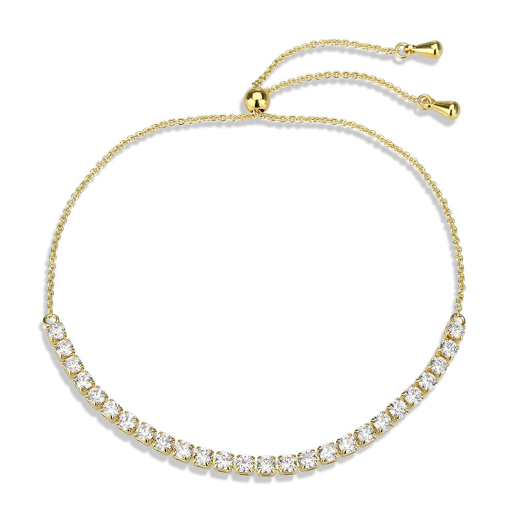 Gold Brass Bracelet with AAA Grade CZ in Clear