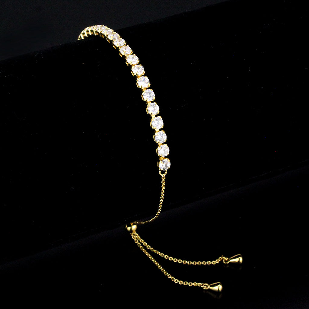 Gold Brass Bracelet with AAA Grade CZ in Clear