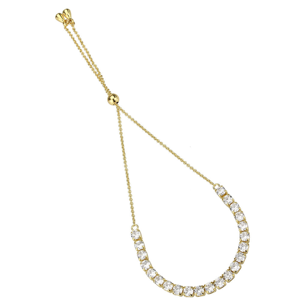 Gold Brass Bracelet with AAA Grade CZ in Clear