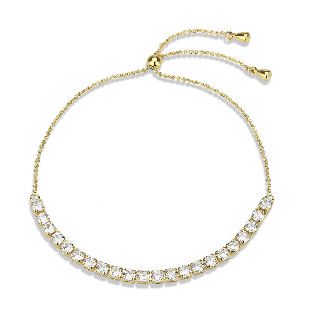 Gold Brass Bracelet with AAA Grade CZ in Clear