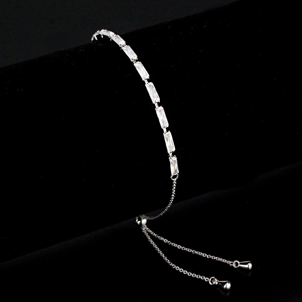 Rhodium Brass Bracelet with AAA Grade CZ in Clear