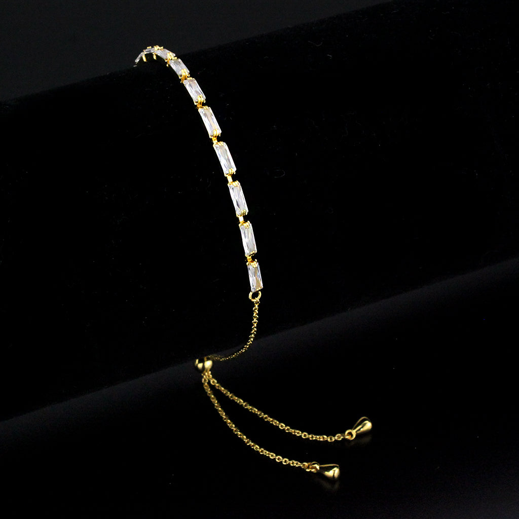Gold Brass Bracelet with AAA Grade CZ in Clear