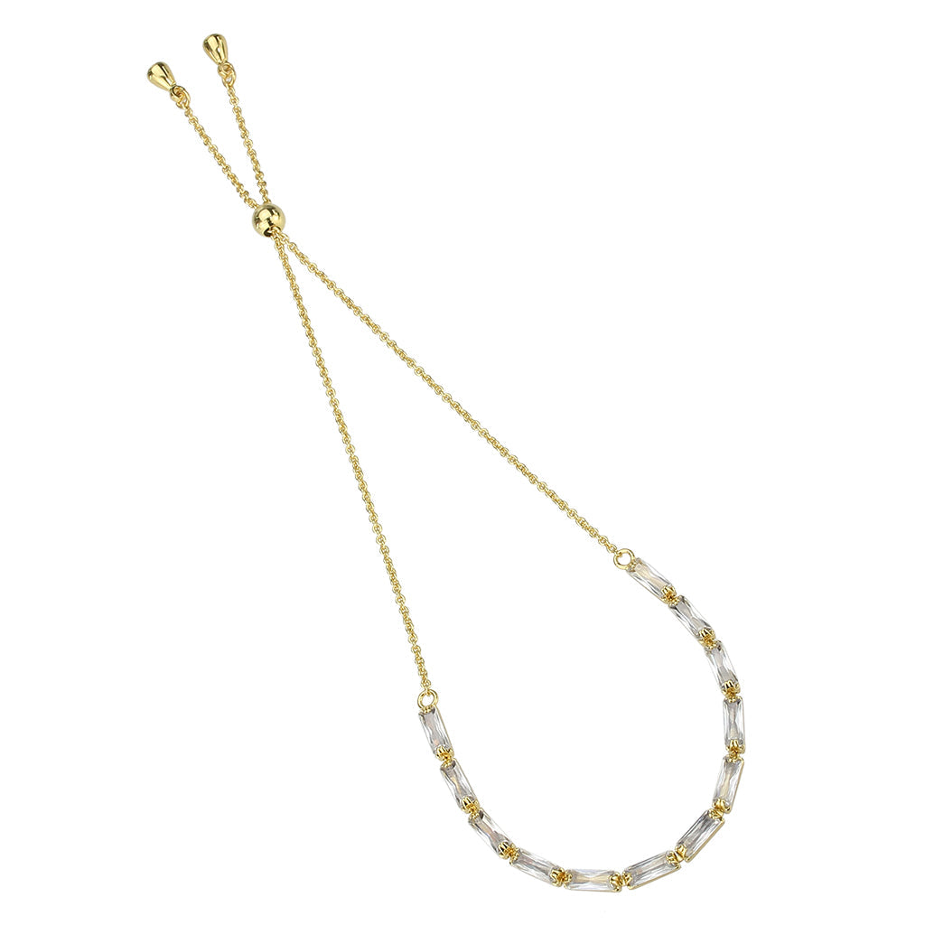 Gold Brass Bracelet with AAA Grade CZ in Clear