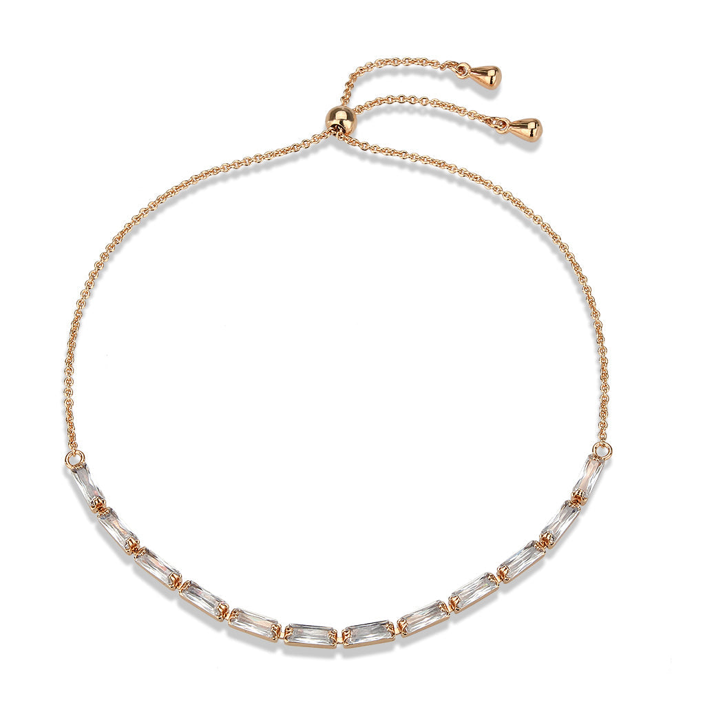 Rose Gold Brass Bracelet with AAA Grade CZ in Clear