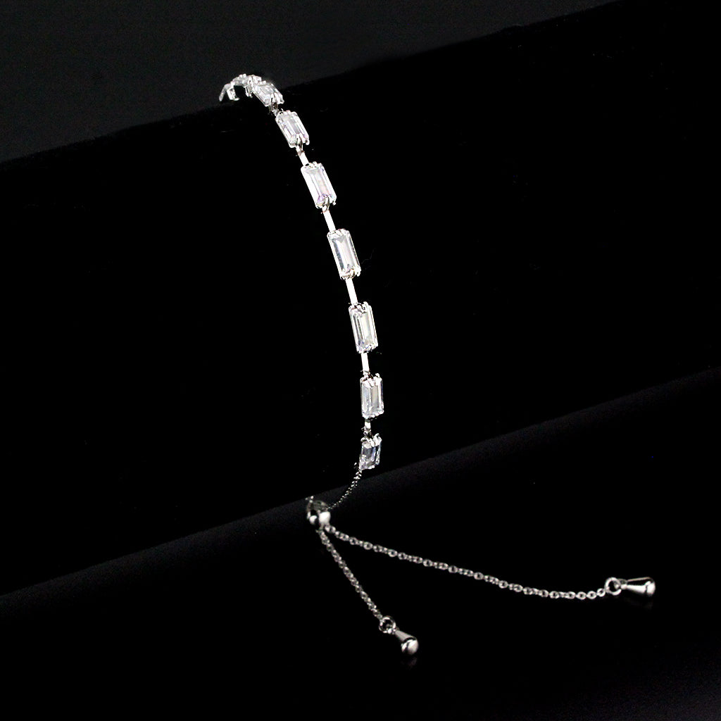 Rhodium Brass Bracelet with AAA Grade CZ in Clear