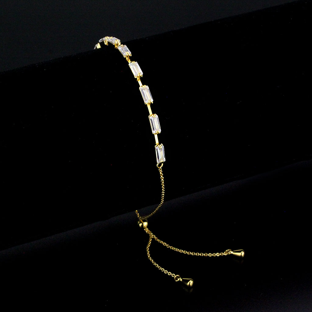 Gold Brass Bracelet with AAA Grade CZ in Clear