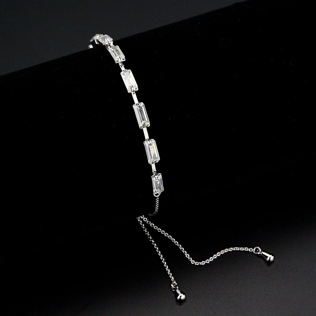Rhodium Brass Bracelet with AAA Grade CZ in Clear