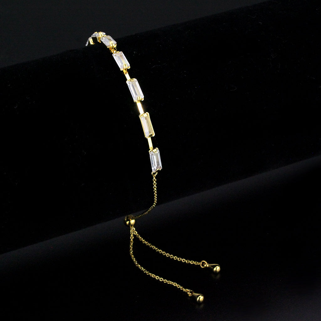 Gold Brass Bracelet with AAA Grade CZ in Clear