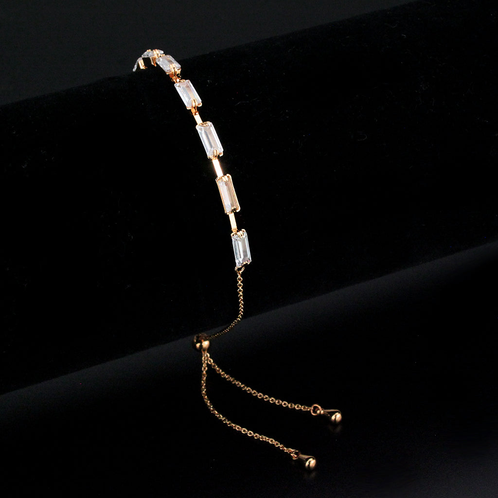 Rose Gold Brass Bracelet with AAA Grade CZ in Clear