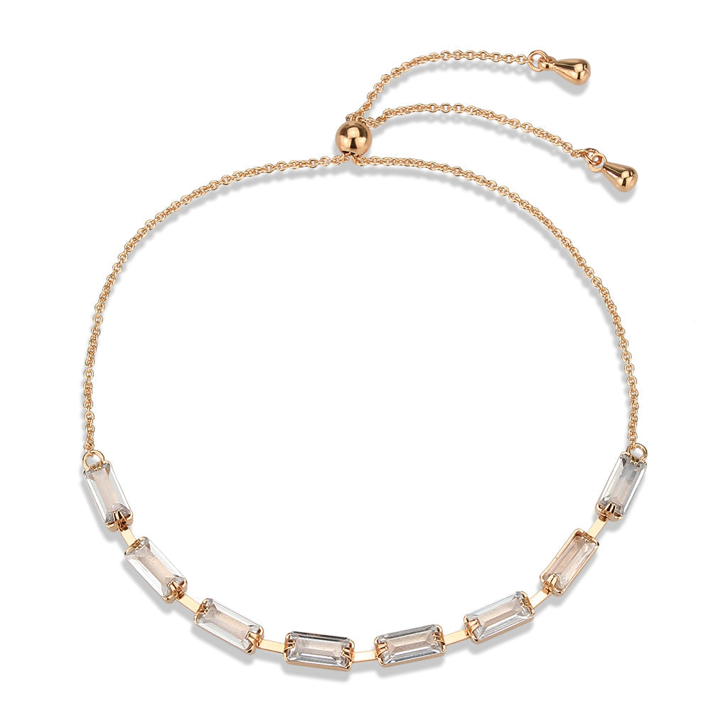 Rose Gold Brass Bracelet with AAA Grade CZ in Clear
