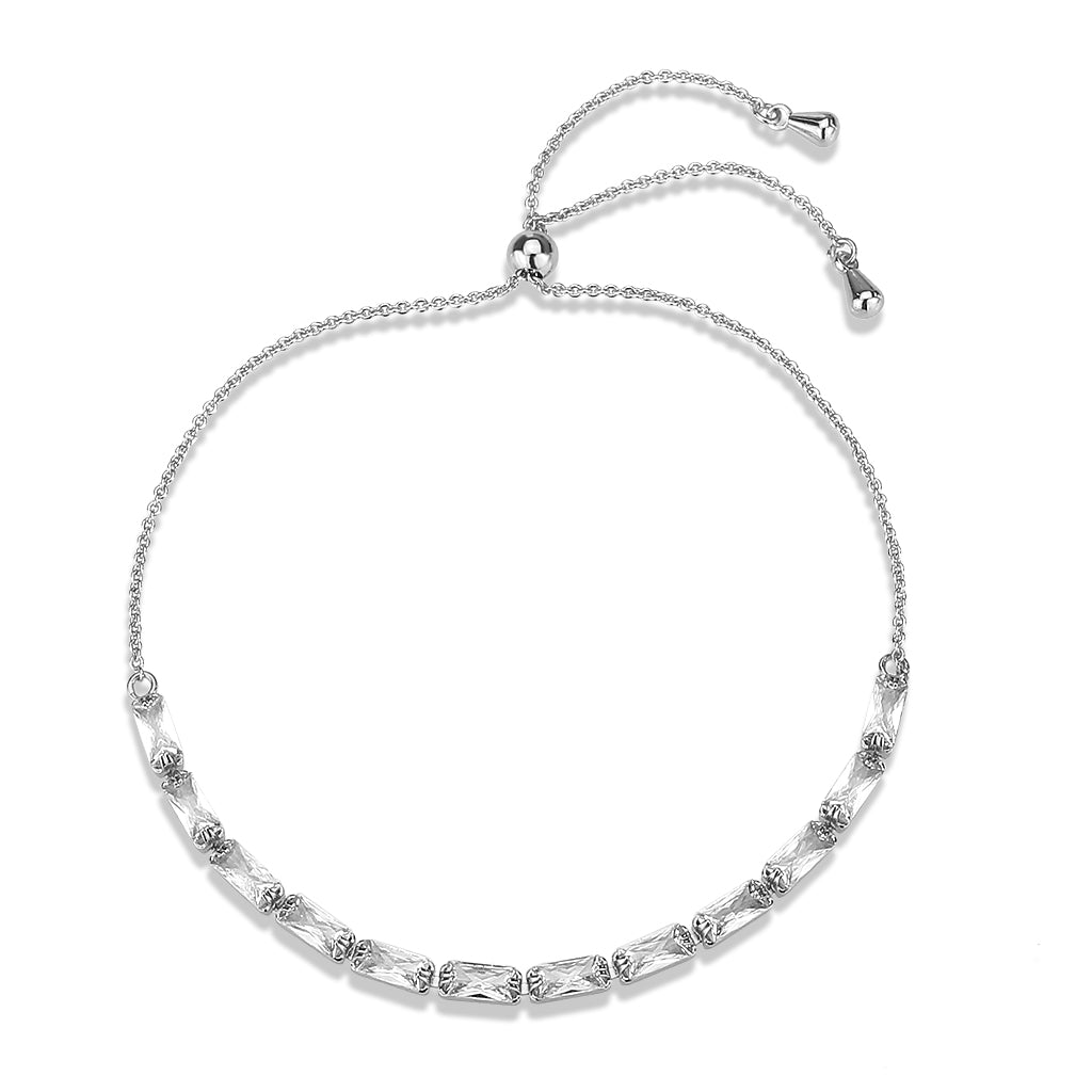 Rhodium Brass Bracelet with AAA Grade CZ in Clear