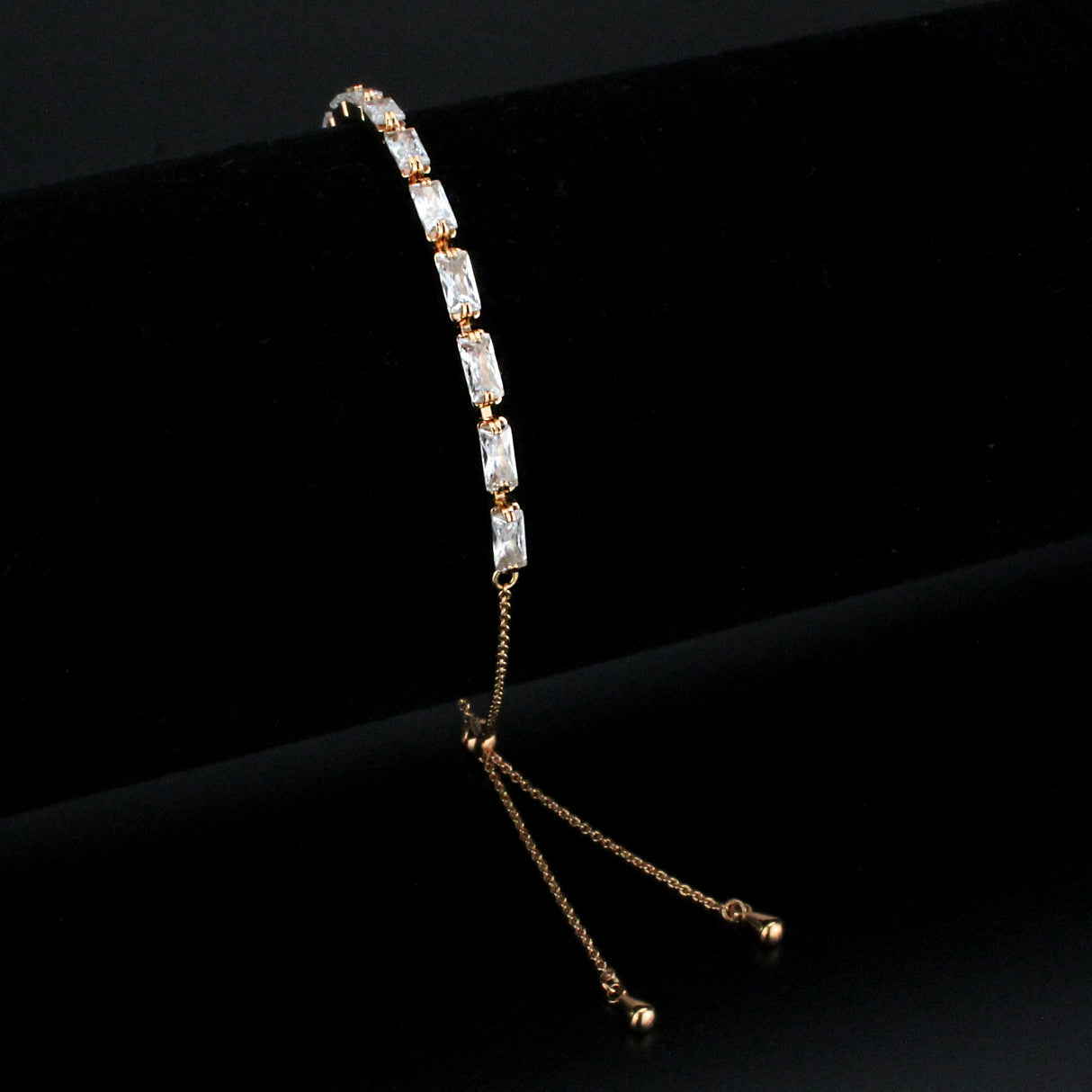 Rose Gold Brass Bracelet with AAA Grade CZ in Clear