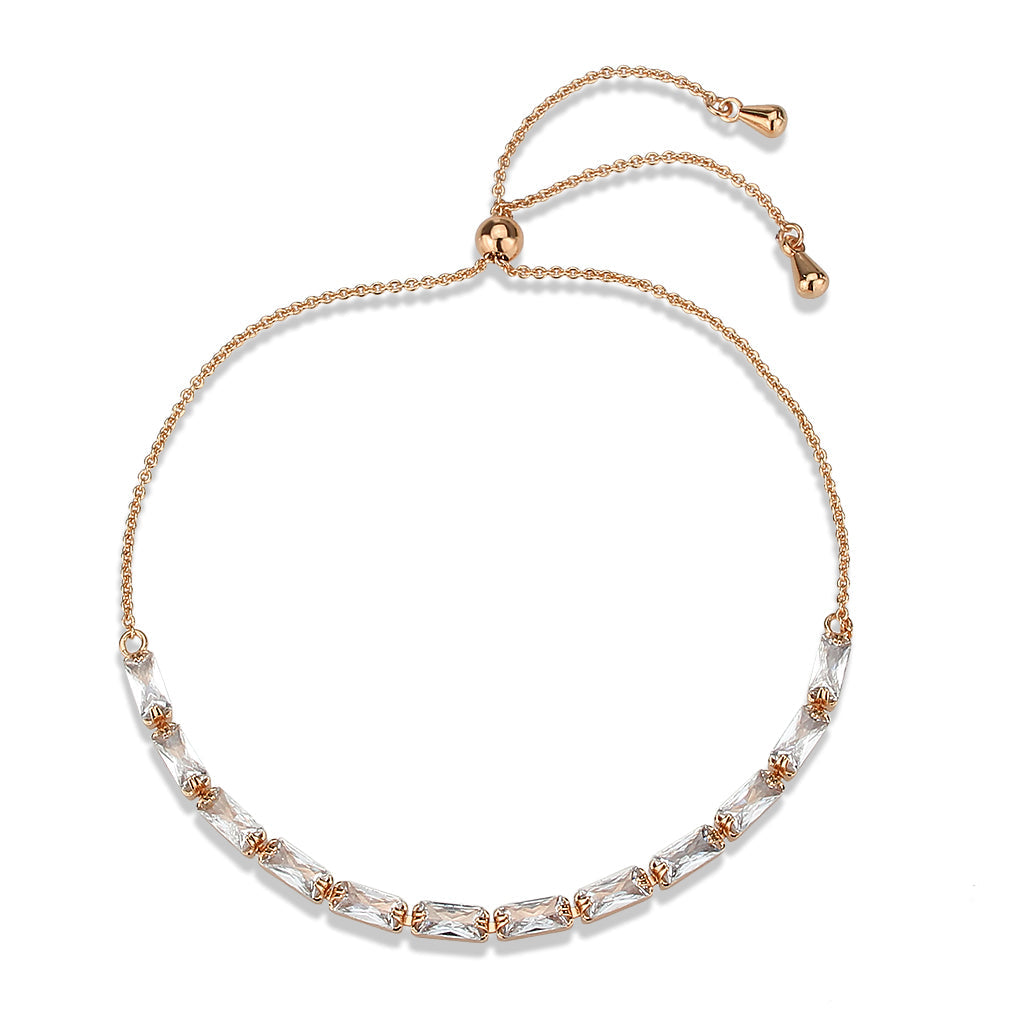 Rose Gold Brass Bracelet with AAA Grade CZ in Clear