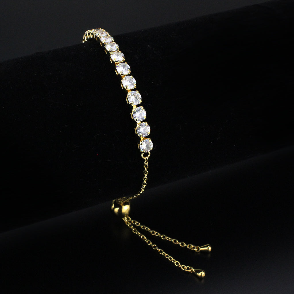 Gold Brass Bracelet with AAA Grade CZ in Clear