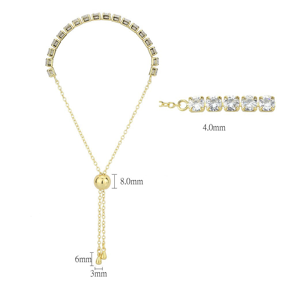 Gold Brass Bracelet with AAA Grade CZ in Clear