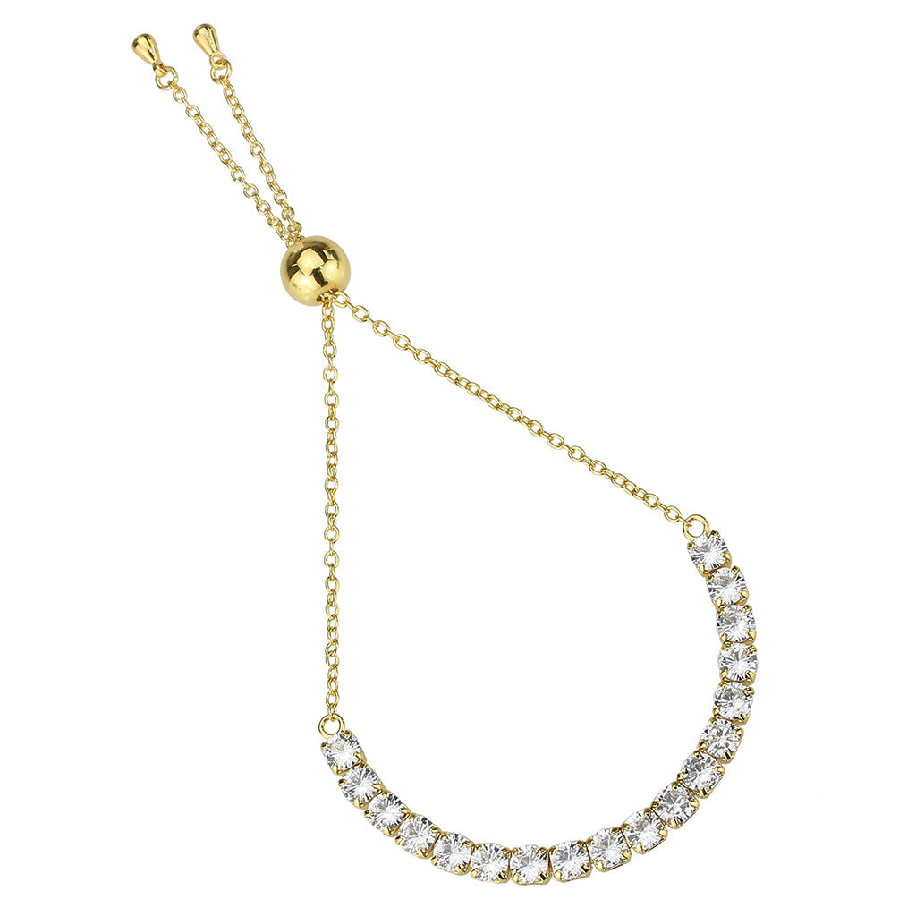 Gold Brass Bracelet with AAA Grade CZ in Clear